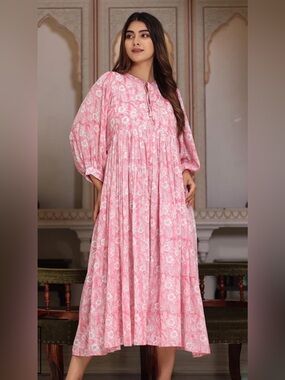 Emilie Hand Block Printed Cotton Boho Dress